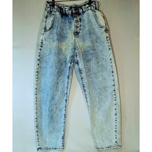 Zara Womens Papperbag Elastic Waist Baggy Jeans US 8 Light Wash Denim Button Fly